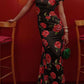 🌹Elegant Cheongsam Style Rose Floral Print Tiered Flare Sleeve Stretch Maxi Dress👗 - Modern Oriental Fashion for Women