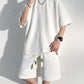 Men's cotton Casual Loose Outfits Short  2 Pieces Suit