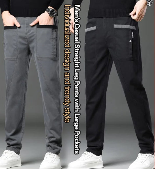 Ideal Gift - Men's Casual Stretch Straight Leg Pants with Large Pockets