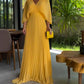 💃 Half Ruffled Sleeves Solid Color V-Neck Maxi Dresses