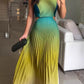 Fashionable Backless Tie Elegant Gradient Pleated Maxi Dress