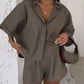 🎁2025 New Arrive - 50% OFF🎁✨ Women's Casual Lapel Top & High-Waisted Shorts Set – Effortless Style & Comfort! 🌸