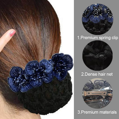 Flower design detachable hairnet barrette