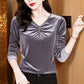 V-neck Silk Gold Velvet Shirt