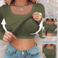 ⏰Last Day 50% OFF🍂Womens U-Neck Built-in Bra Long Sleeve Ribbed Top Shirts Elegant Skinny Fit Fabric