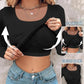 ⏰Last Day 50% OFF🍂Womens U-Neck Built-in Bra Long Sleeve Ribbed Top Shirts Elegant Skinny Fit Fabric