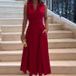 Sleeveless Solid Color Lapel Midi Dresses