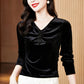 V-neck Silk Gold Velvet Shirt