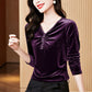 V-neck Silk Gold Velvet Shirt