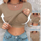 ⏰Last Day 50% OFF🍂Womens U-Neck Built-in Bra Long Sleeve Ribbed Top Shirts Elegant Skinny Fit Fabric