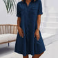 🎁Limited time 50% OFF⏳Blue Plain Collared Lace Trim Denim MIni Dress