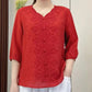 2024 retro embroidered linen V-neck loose top
