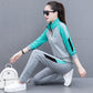 Women's Contrast Color Stand Collar Sweatshirt 2 Pieces Set