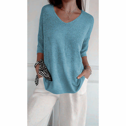 ✨ Solid Color Knitted V-Neck Top – Breathable Comfort, Minimalist Elegance & Timeless Style 💎👚