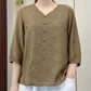 2024 retro embroidered linen V-neck loose top
