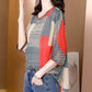 O-Neck Print Patchwork Silk Tops Half Sleeve