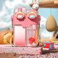 Cute Dual Drink Water Bottle with Straw and Shoulder Strap