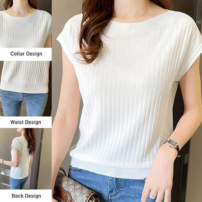 Women's ice silk boat neck short sleeves