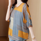 O-Neck Print Patchwork Silk Tops Half Sleeve
