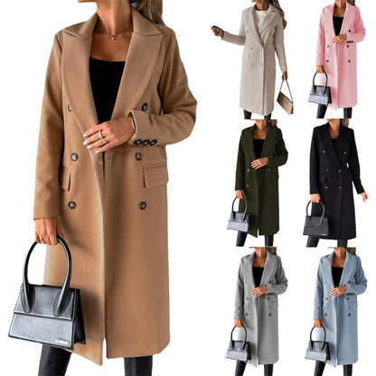 Double-breasted long-sleeve coat