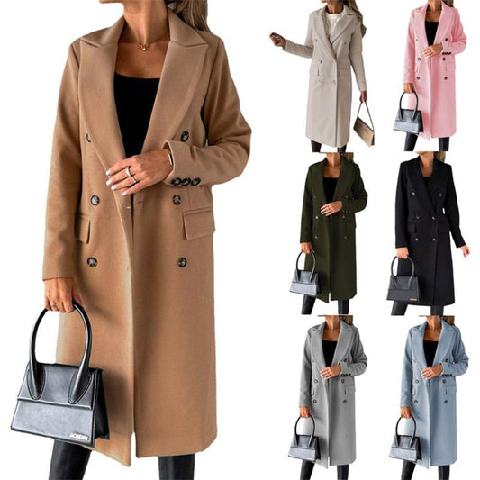 Double-breasted long-sleeve coat