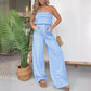 🎁Hot sale ☀️ Summer Vibes! 🌈 Simple Striped Strapless Wide-Leg Jumpsuit – Effortless Chic & Comfort 💃✨