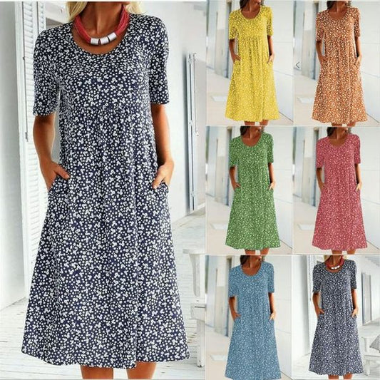 🎁 New Year Hot Sale🎁Casual Women Scoop Neck Floral Dress (with pockets)