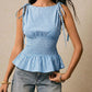 Gingham Smocked Peplum Top with Tie Shoulders