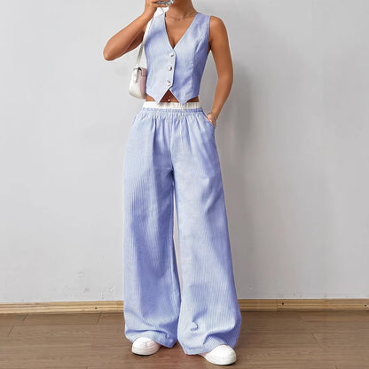 Women's Striped Print Vest Top & Wide-Leg Pants