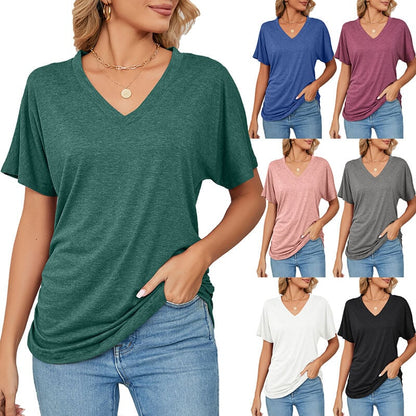 💕Summer Hot Promotion- UP TO 49% OFF🌷V-Neck Solid Color Loose Ladies Tops