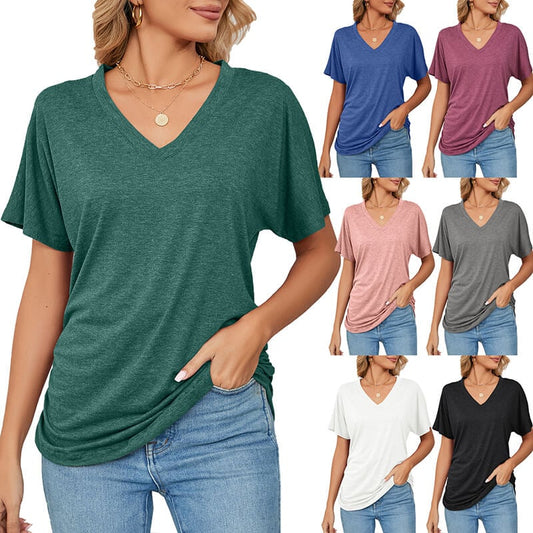 💕Summer Hot Promotion- UP TO 49% OFF🌷V-Neck Solid Color Loose Ladies Tops