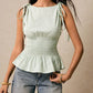 Gingham Smocked Peplum Top with Tie Shoulders