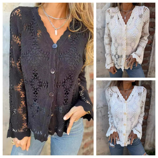 🌸 Hot Sale 49%OFF🌸Women's Lace V-Neck Long Sleeve Top