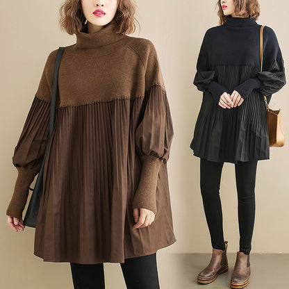 Plus Size Solid Color Lantern Sleeve Knit Dress