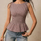 Gingham Smocked Peplum Top with Tie Shoulders