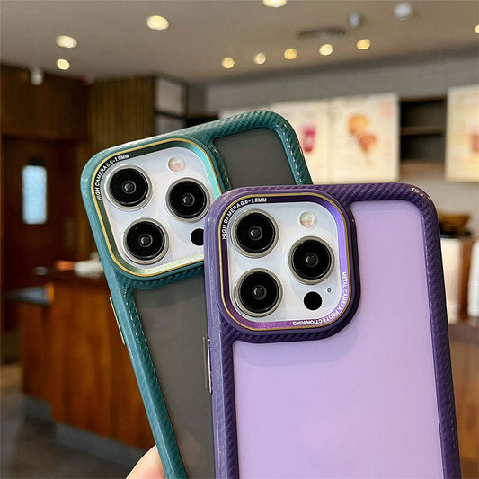 Carbon Fiber Frame Transparent Phone Case for iPhone Series