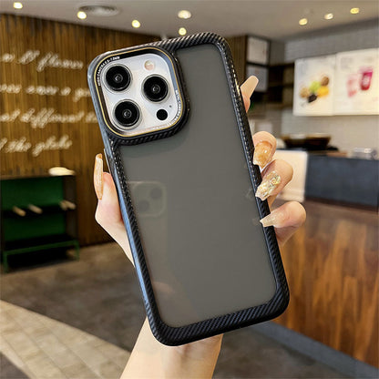 Carbon Fiber Frame Transparent Phone Case for iPhone Series