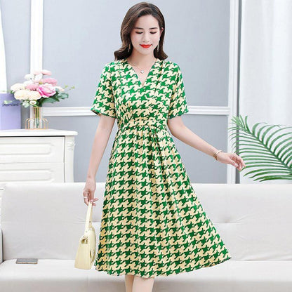 Women's Elegant V-neck Drawstring Waist Dress