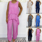 Super low discount Women's casual sleeveless top and trouser suit in large sizes