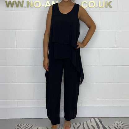 Super low discount Women's casual sleeveless top and trouser suit in large sizes