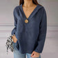 Solid Color V-Neck Button Breathable Hooded Top