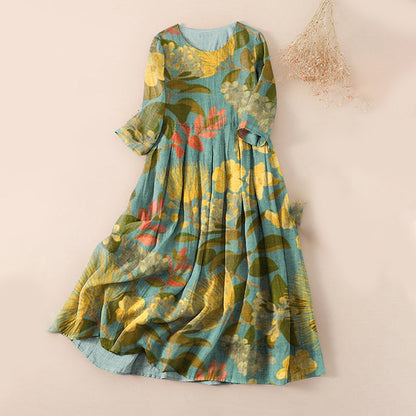 Printed Pleated Midi Dress