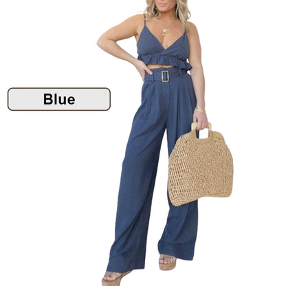 Spaghetti Strap Top Wide Leg Pants 2-Piece Set