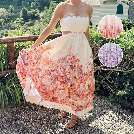 Floral Spaghetti Strap Dress with Waist Cutout