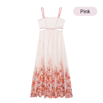 Floral Spaghetti Strap Dress with Waist Cutout