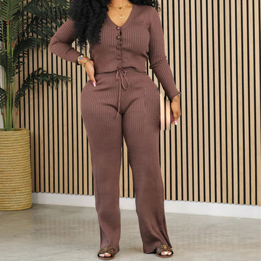 Fashion V-Neck Cardigan Sweater 2-Piece Set