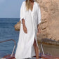Women’s White Loose Fit 3/4 Sleeve Long Swimsuit Cover Up
