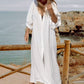 Women’s White Loose Fit 3/4 Sleeve Long Swimsuit Cover Up