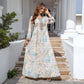 Women’s Elegant Floral Print Long Sleeve Flowy Long Dress