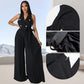 V-Neck Pleated Wide-Leg Jumpsuit